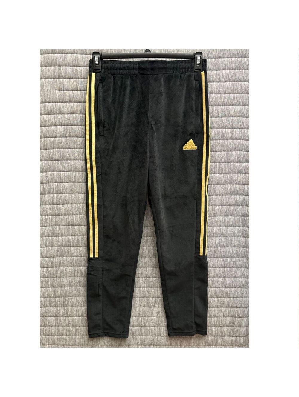 Adidas Velour Track Pants Kids XL Black and Gold Fall NWT Athleisure Fall